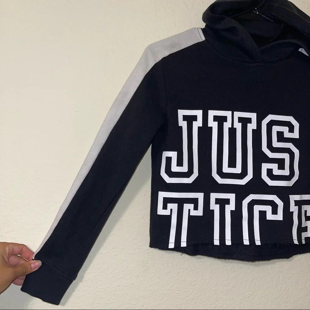 Justice “Justice” Black and White Cropped Hoodie